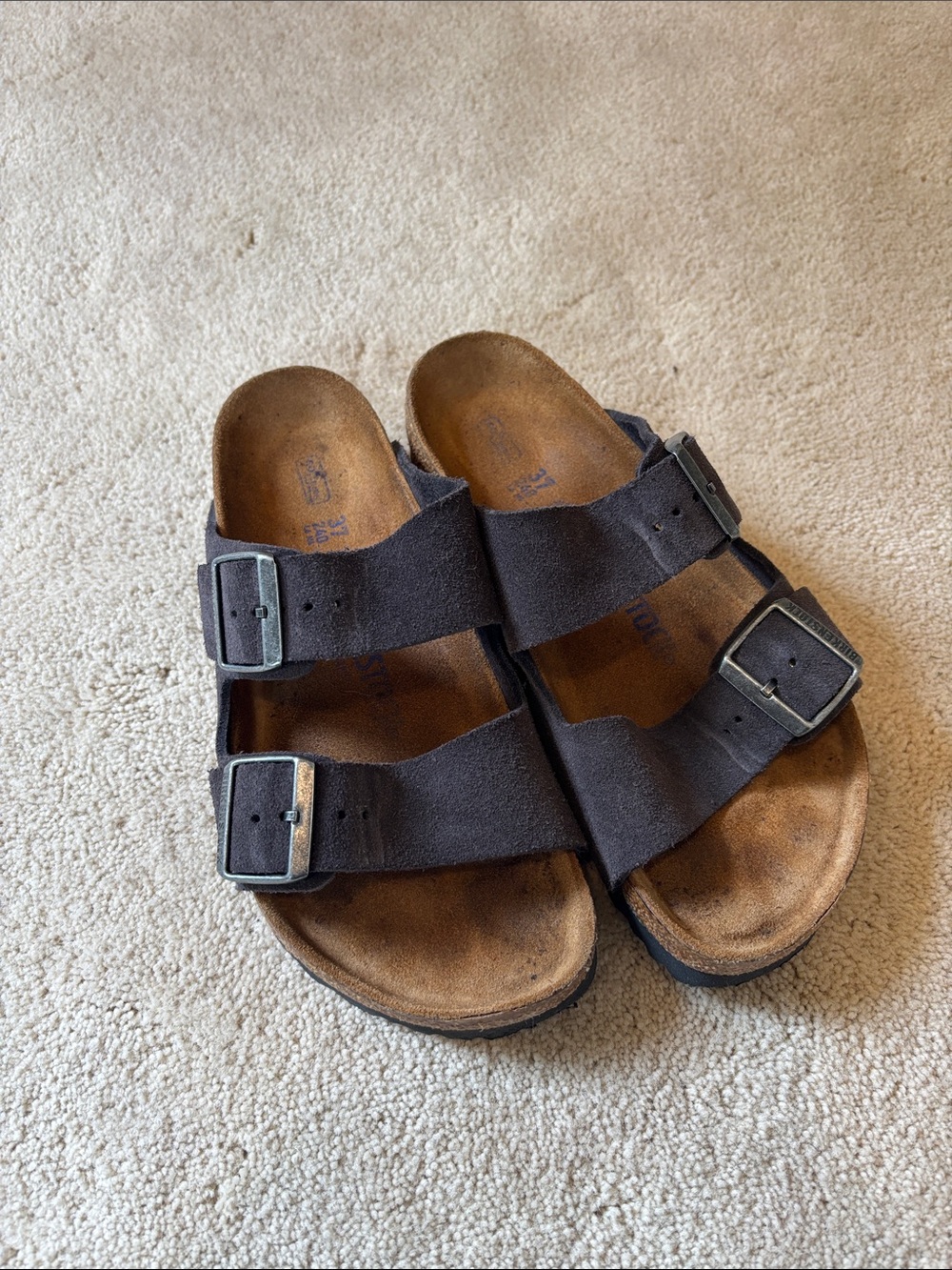 Birkenstock Dark Brown Suede Two-Strap Sandals